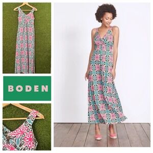 Boden Maxi Dress Sleeveless V-Neck‎ Patterned Casual Summer Dress US 4P